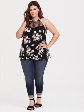torrid Black Floral Lace Yoke Halter Camisole
